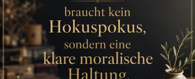 Elegantes Beitragsbild der Hellseherin Tedora aus St. Gallen mit dem Zitat „Wahre Spiritualität braucht kein Hokuspokus, sondern eine klare moralische Haltung.“ in goldener Schrift auf dunklem, stilvollem Hintergrund. Signiert mit Tedora Vohs und tedora.ch.