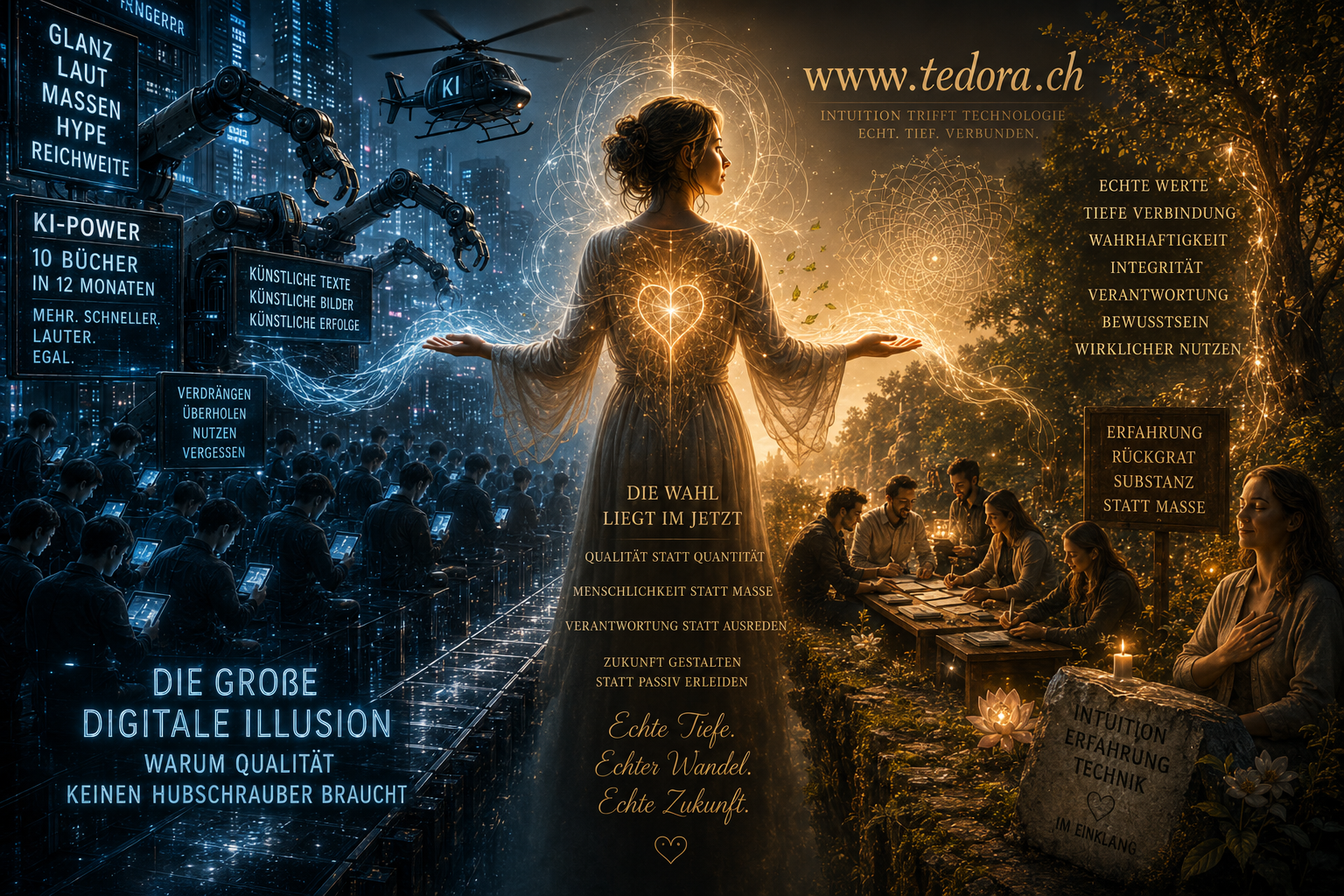 Die digitale Illusion im Internet durchschauen: Intuition trifft Technologie im Einklang bei Tedora.ch